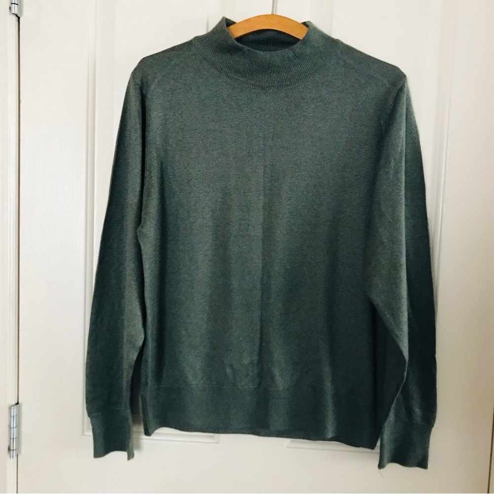 Mens Wool Blend Knit Sweater Cowl Neck Green Size Medium
